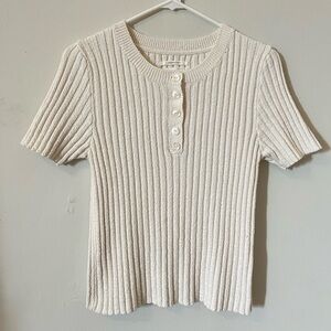 Anthropologie Knit Sweater Button Up Crew in Cream XS